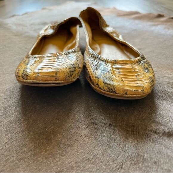 Tory Burch Eddie Watersnake Python Leather Flats - Picture 3 of 5